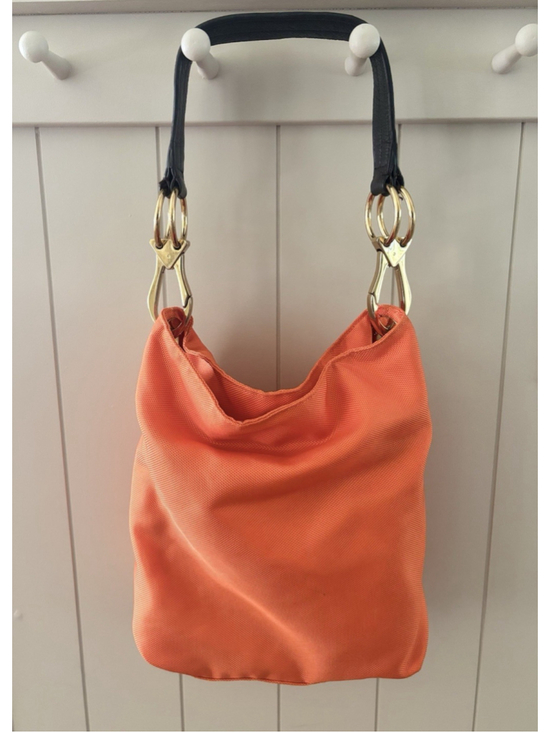 JPK Paris Handbags - JPK Paris 75 Orange Canvas Hobo Bucket Bag Brown Leather Strap Goldtone Hardware